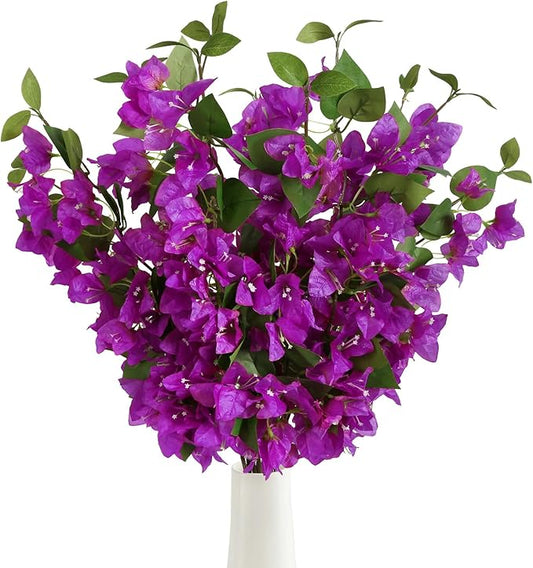 Bougainvillea Artificial Silk Flowers Branches Fake Bougainvillea Stems Faux Bougainvillea Flowers Vine Floral Arrangements for Home Wedding Baby Shower Table Centerpieces Decoration (Purple)
