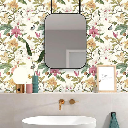Vintage Floral Peel and Stick Wallpaper Floral Contact Paper 16.9inchx118.1inch Multicolor Flowers Butterfly Wallpaper Leaf Boho Self Adhesive Removable Wall Paper for Bedroom Decorative