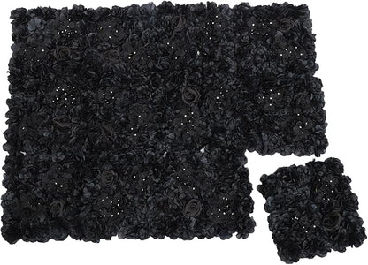 Black Flower Wall Panels, 12Pcs Artificial Roses & Hydrangeas Backdrop with Heavy Texture, Retro Floral Art for Wedding Party Home Decor
