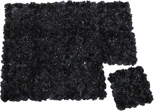 Black Flower Wall Panels, 12Pcs Artificial Roses & Hydrangeas Backdrop with Heavy Texture, Retro Floral Art for Wedding Party Home Decor