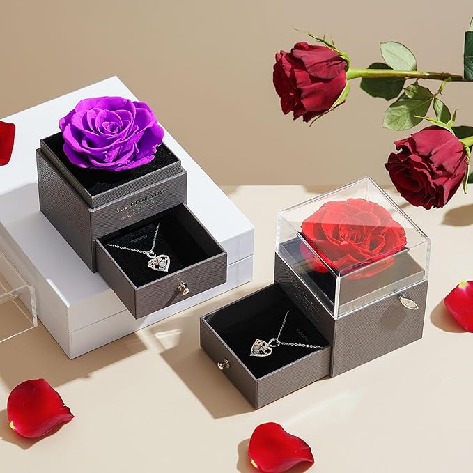 ADDWel Rose Gifts for Grandma Birthday, Unique Preserved Rose Music Box with Silver Grandma Necklace Gift for Grandmother Abuela Nana Gifts from Grandkids, Cute Bday for Grandmas