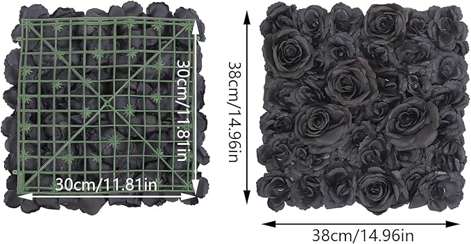 12 PCS Black Flower Wall Panels, 15x15inch Artificial Floral Wall Background Silk Flowers Panel Decoration, Faux Rose Backdrop for Home Party Wedding Anniversary Birthday