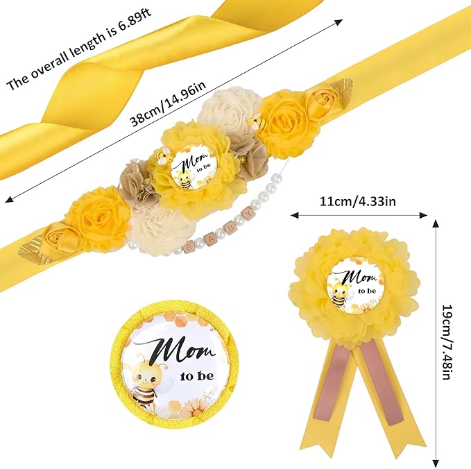 INSYOHO Bee Baby Shower Decorations - Adjustable Honey Bee Theme Maternity Belt with Beautiful Flowers Baby Shower Decorations, Gender Reveal Party Supplies for Mom to Be