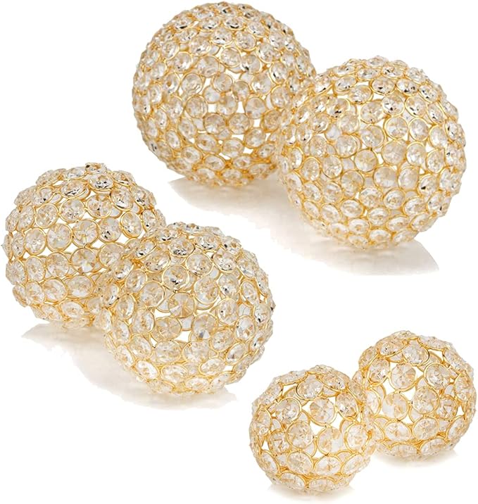 Modern Day Accents 3878 Facetas Perla 4" Silver Cristal & Pearl Spheres - Set of 2, Home Decor, Coffee Table Decor, Decorative Balls, Gem Sphere Ball, Modern Home Decor, Bowl fillers, Gemstone