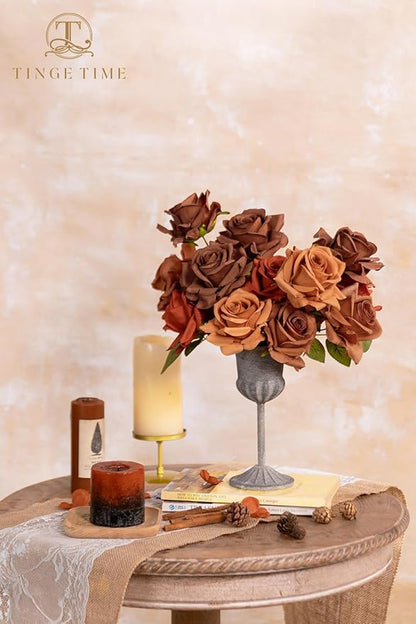 TINGE TIME Artificial Flowers Combo Box Set 16pcs Fake Rose Silk Flower with Stem for DIY Wedding Bouquets Centerpieces Baby Shower Party Home Fall Decoration (Gradient Terracotta)