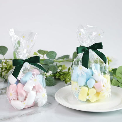 50 PCS Dark Green Twist Tie Bows 2.5" Satin Ribbon Bows Decor for Gift Wrapping Craft Treat Bags Cake Pop Basket, Wedding Baby Shower Birthday Party Favors