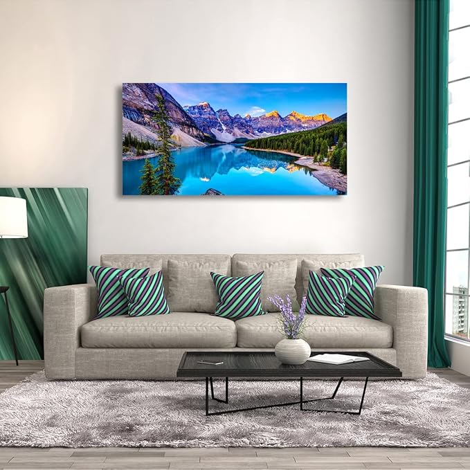 Wall Art Lake Mountain Landscape Picture Print Canvas Wall Art Modern Giclee Artwork Home Decor Stretched and Framed Ready to Hang,2cm Thick Frame, Waterproof Artwork