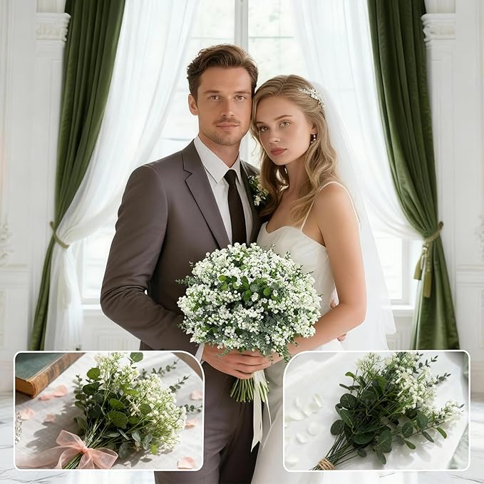 110 Pcs Artificial Eucalyptus Stems, Babys Breath，Bulk Artificial Flowers, Artificial Eucalyptus Leaves, Faux Greenery - DIY Wedding Bouquets, Centerpieces, Vase Filler, Farmhouse Decor