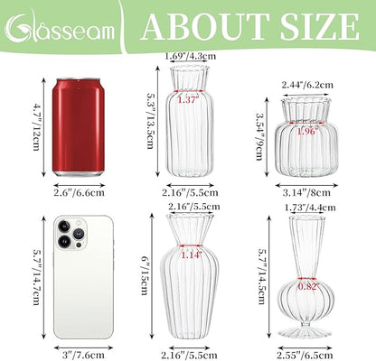 Modern Clear Glass Bud Vase Bulk Set: Glasseam 16Pcs Small Mini Flower Centerpieces Vases Handmade Decorative Cute Short Window Corner Home Decor for Wedding Reception Dining Table Single Rose