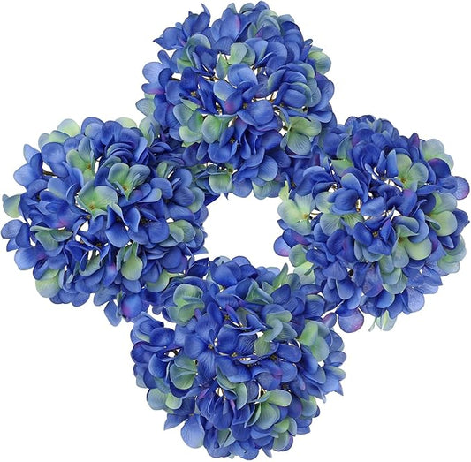 Hollyone Blue Silk Hydrangea Artificial Flowers Heads 7.4inch Large Fake Hydrangea 4Pcs Full Faux Flowers with Stems for Wedding Party Table Centerpieces Flower Arrangement Home Decor