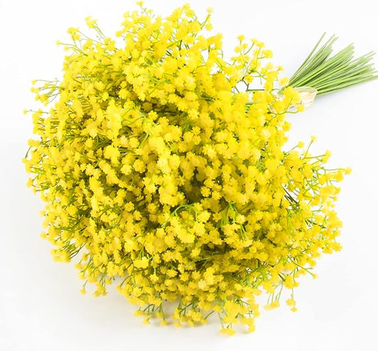 DEEMEI 15 PCS Babys Breath Artificial Flowers Fake Babys Breath Flowers Artificial Bulk Yellow Gypsophila Bouquets Real Touch Faux Flowers for Wedding Floral Arrangement Party Home Decoration