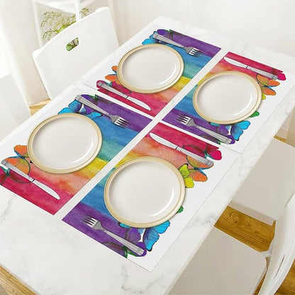 Rainbow Butterfly Placemats Set of 6,Colorful Butterfly Kids Girls Birthday Party Decor Washable for Kitchen Dining Table Heat Resistant Decorative Colth Table Mats 6 PCS, Style-2