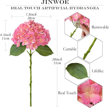Light Pink Faux Hydrangea Flowers for Decoration,4Pcs 20" Real Touch Lifelike Faux Flowers, Full Fake Artificial Hydrangeas with Stems for Bouquet Table Centerpieces Spring Home Decoration