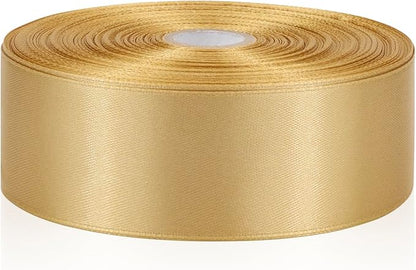 60 Yards Champagne Gold Satin Ribbon 1-1/2 Inch, Solid Gold Polyester Fabric Ribbon for Gift Wrapping, Crafts, Flower Bouquet, Wedding, Baby Shower, Festival, Christmas