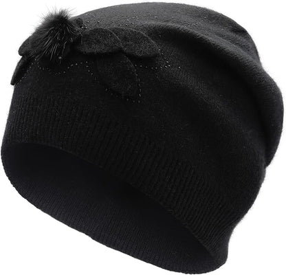 ZLYC Women Floral Slouchy Beanie Hat Double Layer Winter Knit Skull Cap