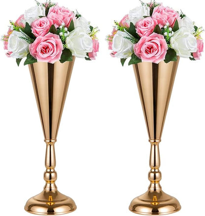 Flower Vases for Centerpieces, 14.56in Gold Wedding Centerpieces for Tables, 2Pcs Metal Flower Arrangements Stand for Wedding Aisle Birthday Party Event Decor