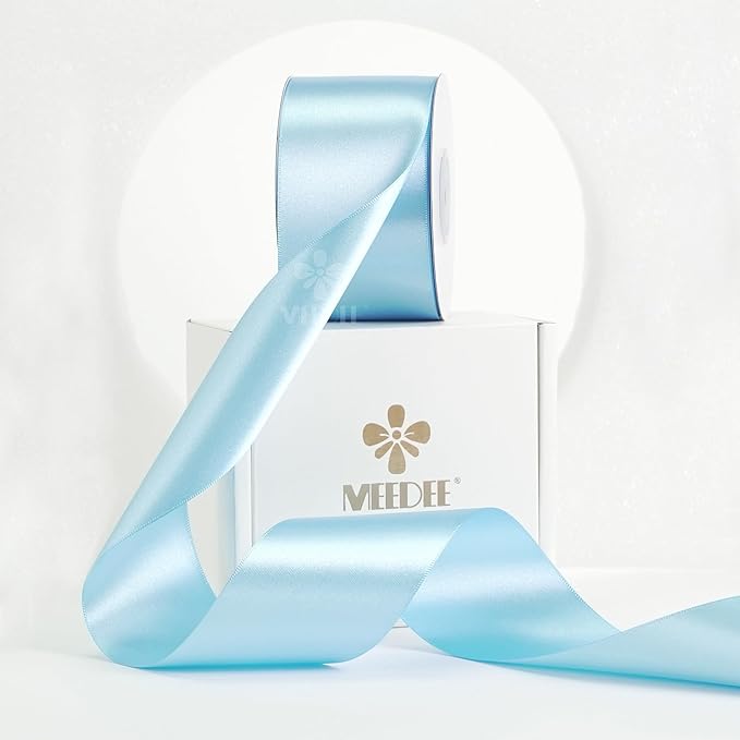MEEDEE Blue Satin Ribbon 2 Inch Blue Ribbon Lux Double Faced Ribbons by 25 Yards Silk Ribbons for Gift Wrapping, Crafts, Satin Weddings, Flower Bouquet, Holiday Decorating