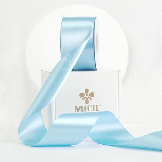 MEEDEE Blue Satin Ribbon 2 Inch Blue Ribbon Lux Double Faced Ribbons by 25 Yards Silk Ribbons for Gift Wrapping, Crafts, Satin Weddings, Flower Bouquet, Holiday Decorating