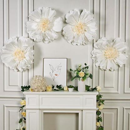 SUNBEAUTY 4 Pcs 20" White Giant Paper Flowers Large Crepe Tissue Artificial Paper Flowers Decorations for Wedding Party Wall Table Birthday Baby Shower Bridal Nursery Room Tea Party Backdrop Decor