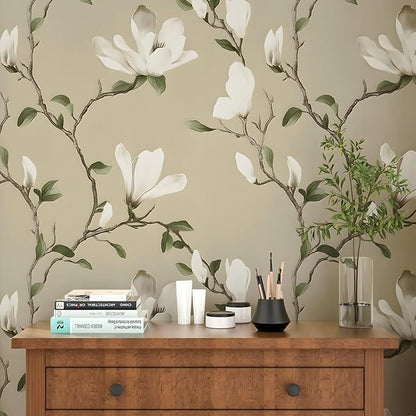 Floral Wallpaper Peel and Stick 17.5in x 9.8ft Vintage Floral Contact Paper Vinyl Self Adhesive Waterproof Leaf Wall Paper for Bedroom Walls Furniture Decorative