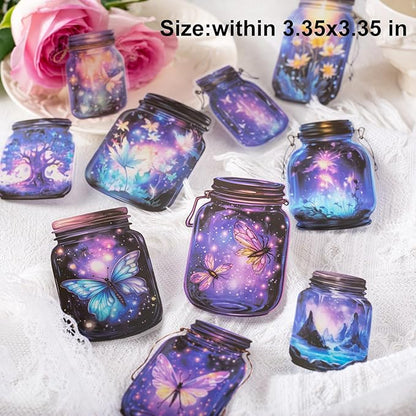 120 Pcs Bottle World PET Stickers, 60 Jar-Themed Designs with Butterflies, Flowers, Starry Sky and Forest Lights, Waterproof Decorative Stickers for Journaling, Scrapbooking and DIY Crafts