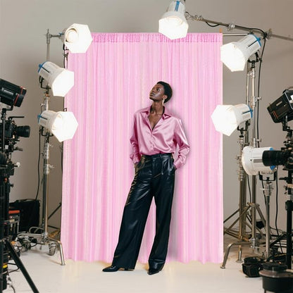 Matte Pink Sequin Backdrop Curtain 4 Pieces 2FTx8FT Glitter Photography Backdrop for Party Wedding Birthday Christmas Decorations