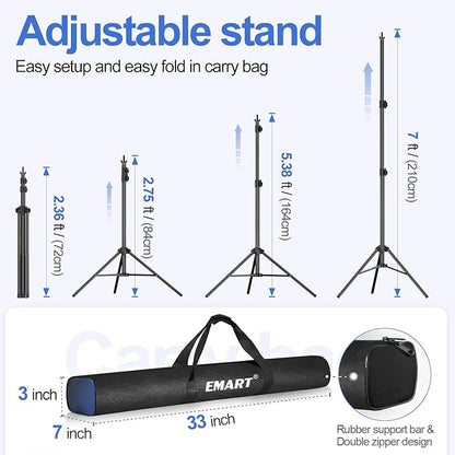 EMART Backdrop Stand 10x7ft(WxH) Photo Studio Adjustable Background Stand Support kit with 2 Crossbars, 8 Clamps, 2 Sandbags and Carry Bag for Parties, Events Decoration, Wedding, Photography