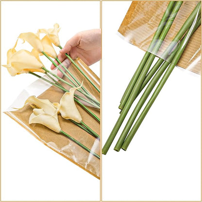 yarlung 100 Pack Flower Wrapping Bags, Kraft Bouquet Wrapping Paper Clear Flower Packing Bags Sleeves Gift for Thanksgiving, Christmas, Birthday Wedding Graduation