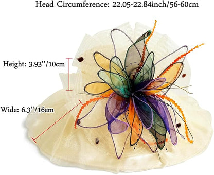 Organza Derby Hats for Women Wide Brim Fascinator Hat Rose Flower Wedding Tea Party Hat