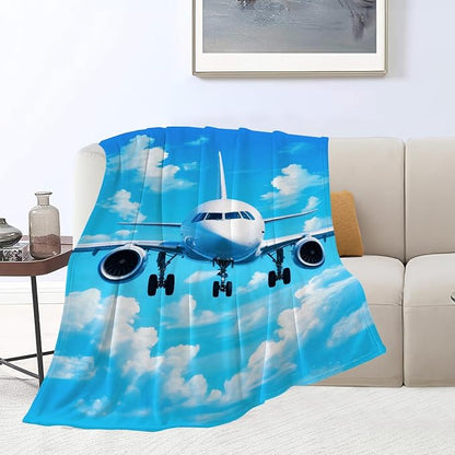 Airplane Blanket for Boys Pilot Plane Throw Blanket Aircraft Soft Cozy Fleece Fuzzy Stuffed Plush Flannel Gifts for Girls Women Kids Adults 40''x50''
