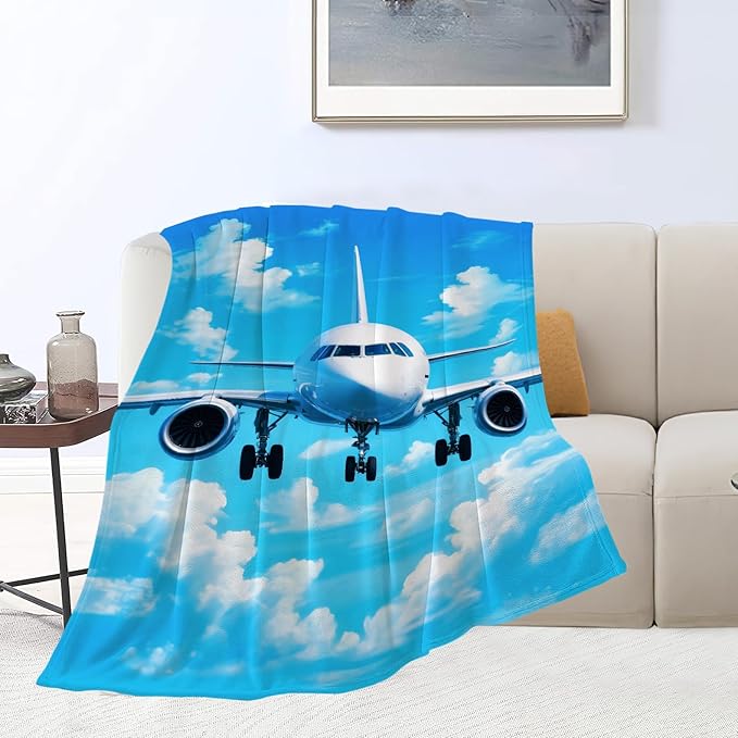 Airplane Blanket for Boys Pilot Plane Throw Blanket Aircraft Soft Cozy Fleece Fuzzy Stuffed Plush Flannel Gifts for Girls Women Kids Adults 50''x60''