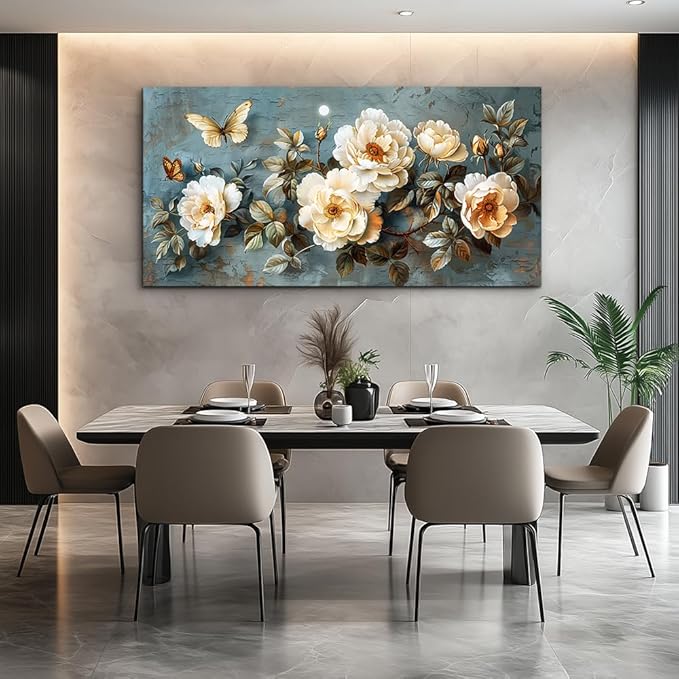 PHAOHUAXM Large Canvas Wall Decor Living Room For Wall Art For Bedroom Office Home Decor Abstract White Flower Wall Painting Printing Pictures Artwork Modern Restaurant Decoration Aesthetic 30"x60"