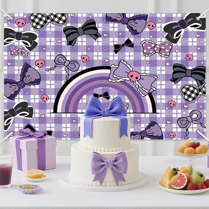 3x5ft Cartoon Purple Birthday Backdrop, Happy Birthday Decoration Background, Cute Rabbit Bow Theme Party Supplies Outdoor Indoor Photo Banner