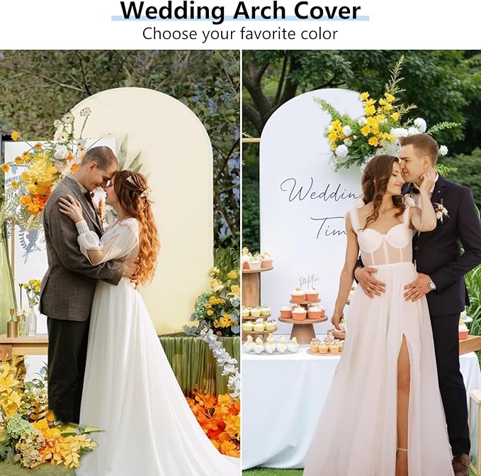 Hemmotop 7.2 ft Arch Backdrop Cover (One Piece Double Color), White and Beige Spandex Arch Stand Covers, Fabric Stretchy Background for Balloon Arches, Wedding, Birthday Party, Baby Shower