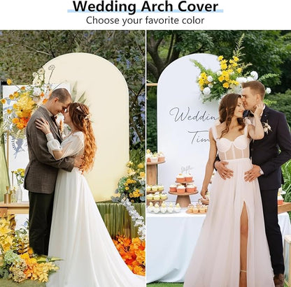 Hemmotop 7.2 ft Arch Backdrop Cover (One Piece Double Color), White and Beige Spandex Arch Stand Covers, Fabric Stretchy Background for Balloon Arches, Wedding, Birthday Party, Baby Shower