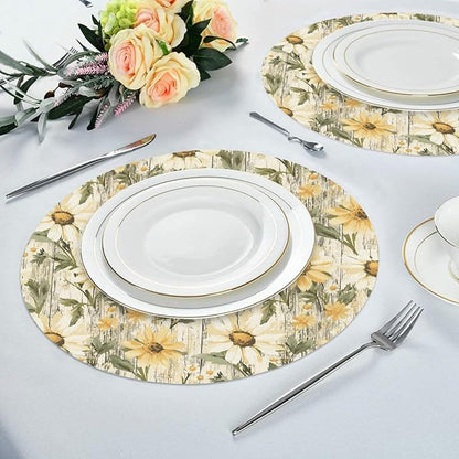Flower Round Placemat Set of 4 Elegant Linen Table Mats for Dining, Heat Resistant, Stain Resistant Perfect for Dinner Parties, Restaurants, and Everyday Use