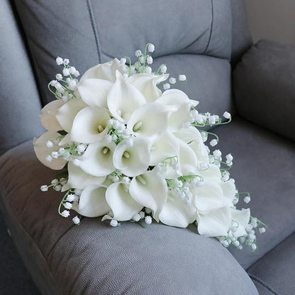 Bride Bouquet for Wedding, White Calla Lily Waterfall Bride Bridal Artificial Flowers Bouquet Cascading Bridal Bouquets for Wedding Ceremony Anniversary Bridal Shower Party Decoration