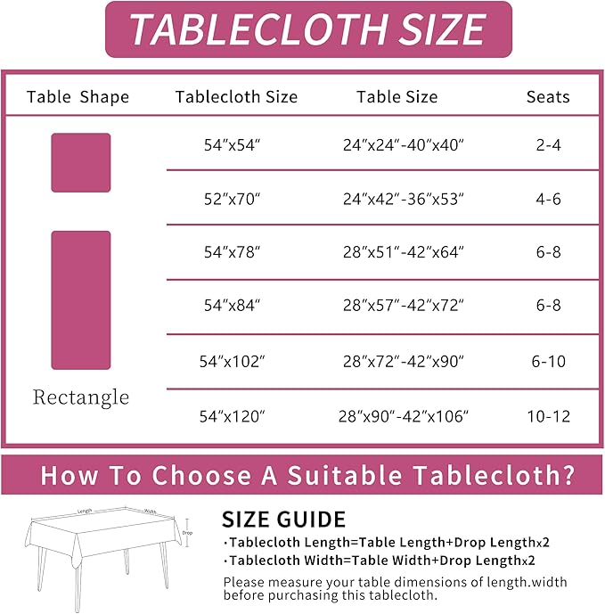 Square Table Cloth,100% Waterproof Tablecloth Oil Proof Spill Proof Vinyl Table Cloth, Wipe Clean Plastic Table Cover for Dining, Camping, Indoor and Outdoor 54" x 54",Pink