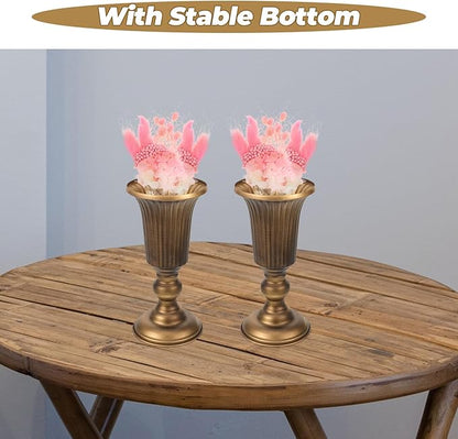 Alipis Vintage Metal Tabletop Flower Vase Decorative Flower Pot Antique Gold Iron Art Container for Home Hotel Shop Decor