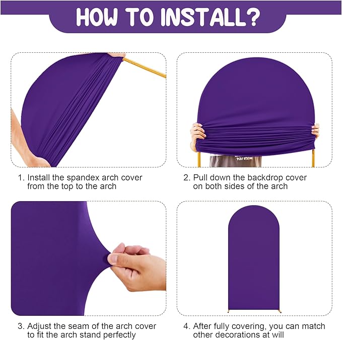 Purple Arch Backdrop Covers - 7.2FT, 6FT Spandex Fitted Wedding Arch Stand Covers Round Top Chiara Arch Backdrop Cover for Wedding Birthday Party Decoration