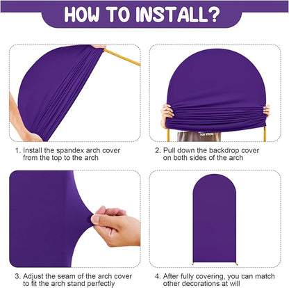 Purple Arch Backdrop Covers - 7.2FT, 6FT Spandex Fitted Wedding Arch Stand Covers Round Top Chiara Arch Backdrop Cover for Wedding Birthday Party Decoration