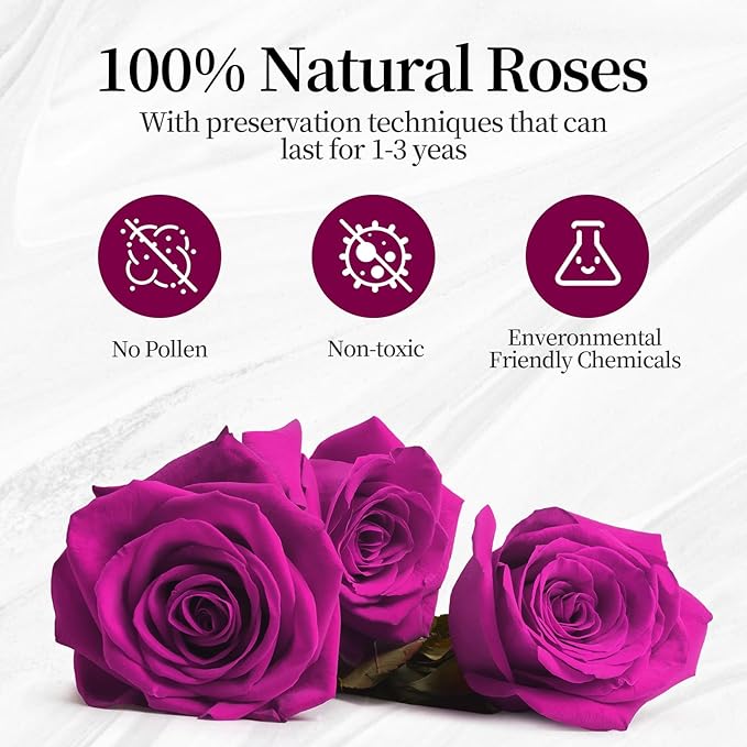 Flower, Forever Roses in A Box, Fresh Flowers, Birthday Gifts for Her, Women, Mom, Girlfriend, Wife, Grandma,Purple Forever Roses