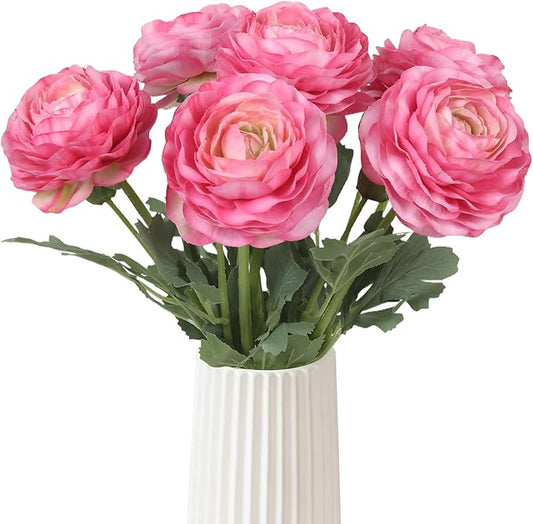 6PCS Pink Ranunculus Artificial Flowers Real Touch Peonies Fake Ranunculus Stems for DIY Wedding Bouquet Party Table Home Decor(Deep Pink)