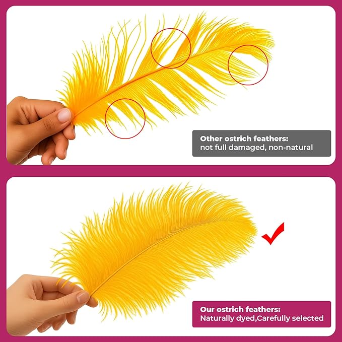 Piokio 20pcs Natural Gold Ostrich Feathers 10-12 inch (25-30cm) Bulk Feathers for Home Decoration and DIY Clothing and DIY Clothes Decoration, Gatsby Decorations