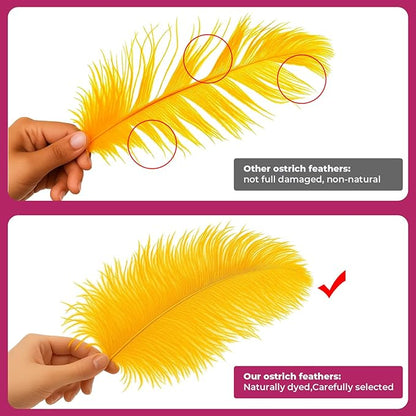 Piokio 20pcs Natural Gold Ostrich Feathers 10-12 inch (25-30cm) Bulk Feathers for Home Decoration and DIY Clothing and DIY Clothes Decoration, Gatsby Decorations