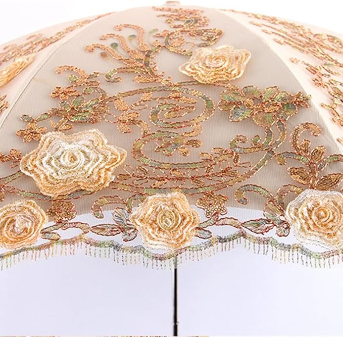 Katutude Vintage Lace Umbrella Floral Lace Parasol Wedding Bridal Umbrella Compact Lightweight Windproof Folding Umbrella UV Protection Sun Umbrella Portable Umbrella with Storage Bag