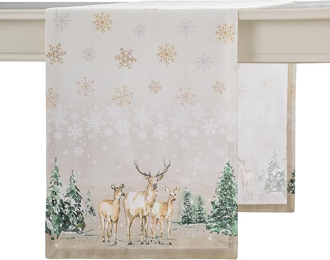 Maison d' Hermine Table Runner 100% Cotton Single Layer Table Runners 36 inches Long for Thanksgiving Christmas Decorations Home Kitchen Dining Party Wedding (Deer in The Woods, 14.5" x 36")