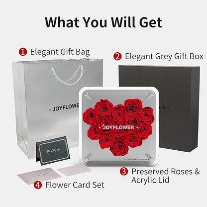 JoyFlower Preserved Flowers for Her, Real Red Eternal Roses Birthday Gift with Elegant Gift Box Forever Flower for Girlfriend Wife Mom Women in Valentine's Mother's Day Wedding Anniversary Christmas