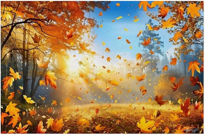 Forest Tree Fall Leaf Placemats Set of 4 PVC Vinyl Non Slip Table Mats Heat Resistant Place Mats Washable Wipeable Dining Table Mat for Kitchen Decor Party Indoor Outdoor Decorative Gift