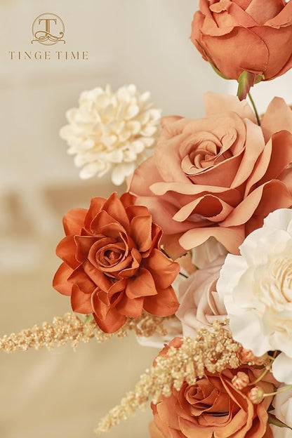 TINGE TIME Artificial Flowers Light Burnt Orange & Champagne Flower Combo for DIY Wedding Bouquets Table Centerpieces Arrangements Party Dinner Party Baby Shower Home Fall Decorations